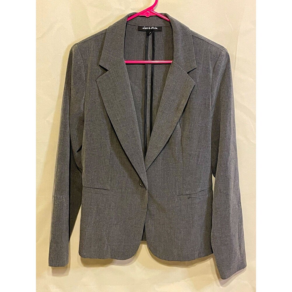 alex + olivia Women's Gray Blazer M Single-Button Lined Long Sleeve RN97815